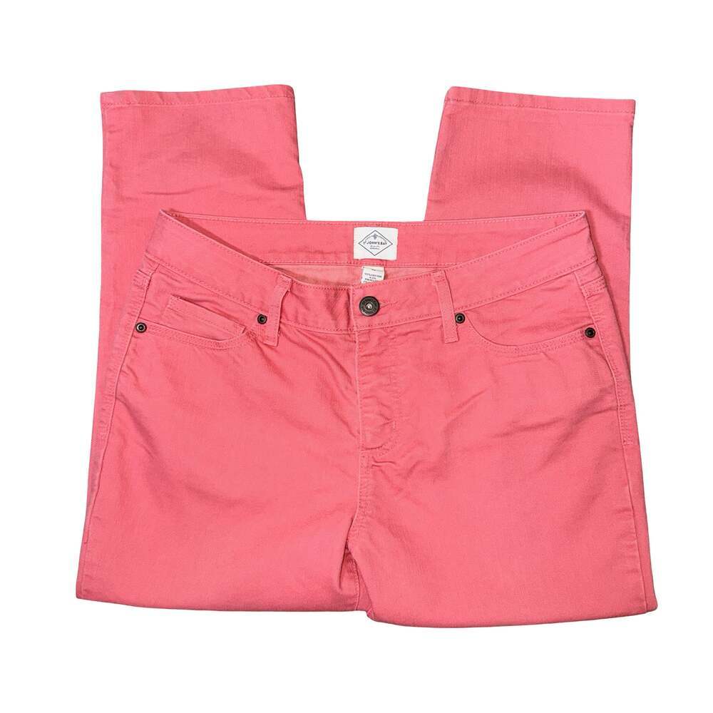 St Johns Bay Capri Jeans Womens Size 10 Pink Denim Cropped Cotton